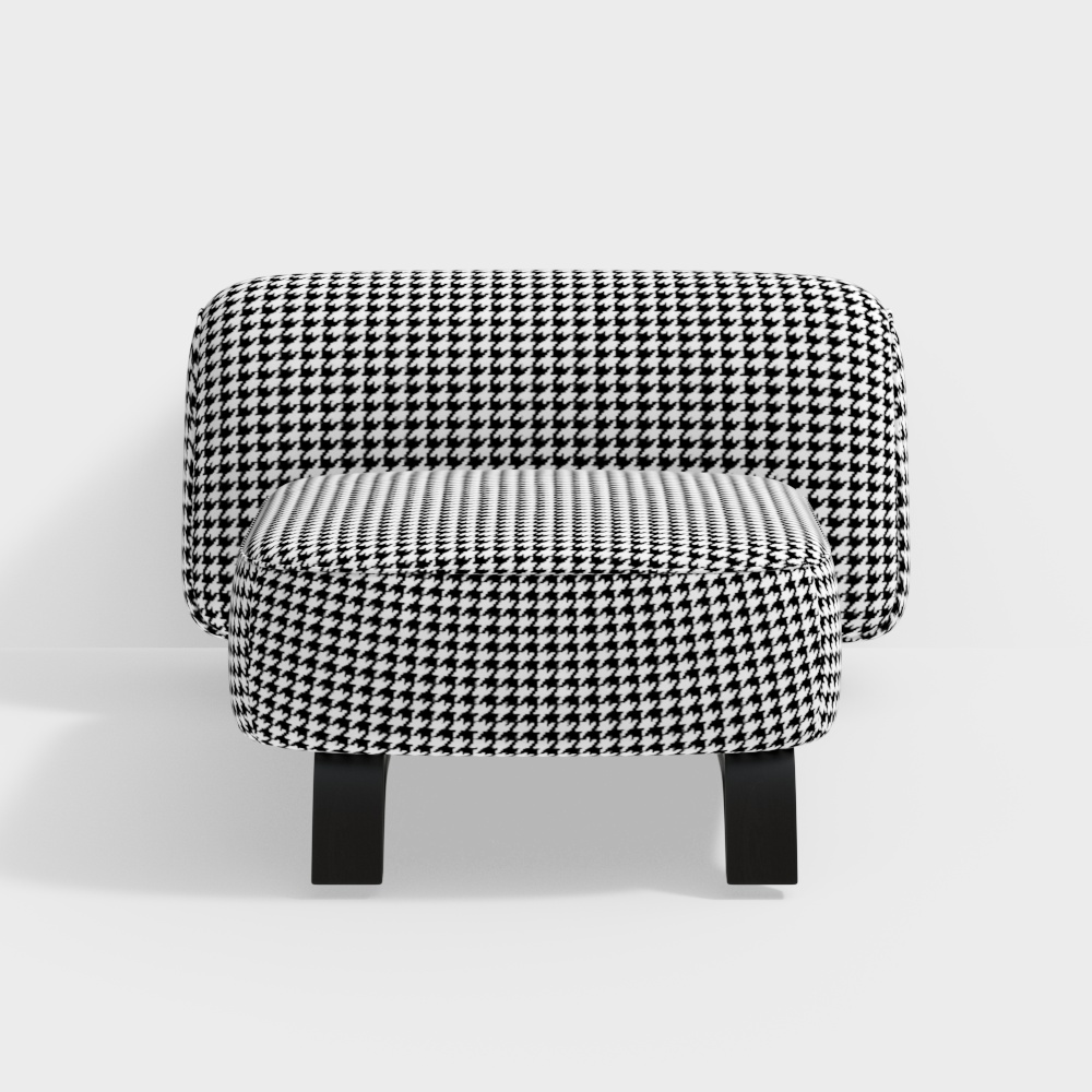 Houndstooth Ottoman 3D Model – Low-Poly Fabric Furniture