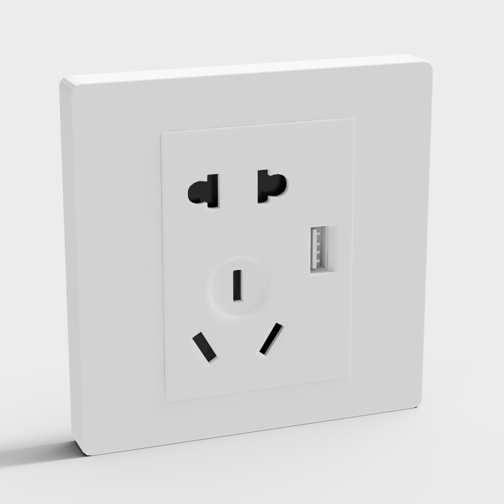 Five-hole socket with USB_white