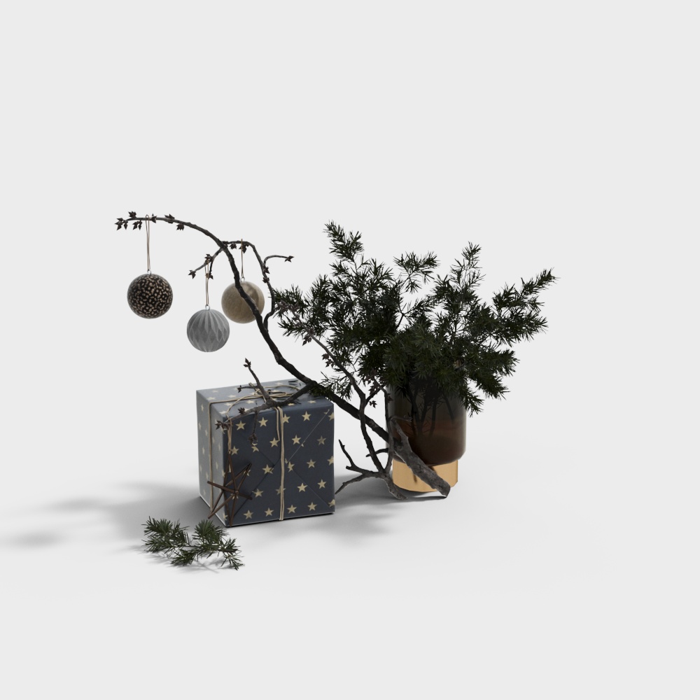 Festive Branch 3D Model – Vibrant Evergreen Design