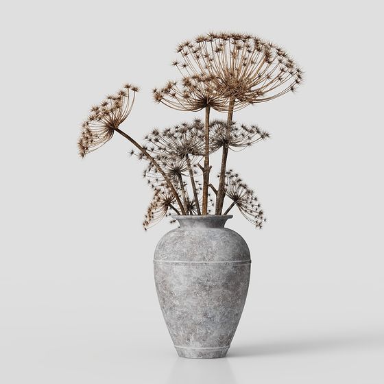 Dried Flowers and Ancient Pot 3D model