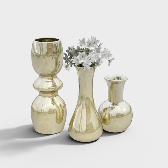 Elegant Gold and White Vase 3D Model Series