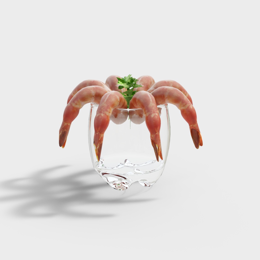 Low-Poly Shrimp Cocktail 3D Model – Culinary Design Asset