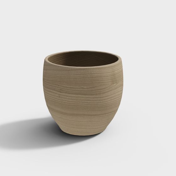 Realistic Wood Texture Flower Pot 3D model