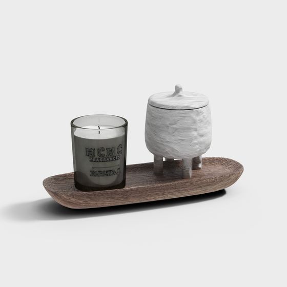Wooden Tray and Aromatherapy Set 3D model