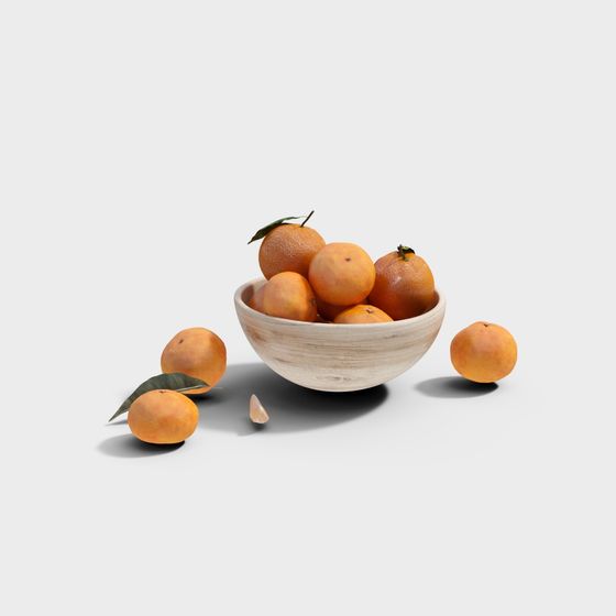 Fresh Fruit 3D Model with Oranges and Tangerines in Orange