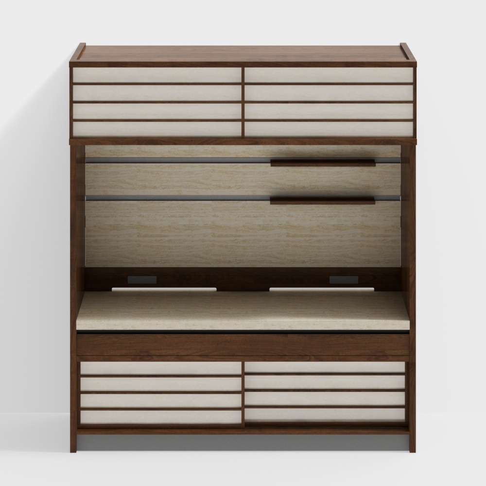 Van House Furniture -ROME Side Cabinet - Type C - Transparent Panel -2500(height)- Black Walnut