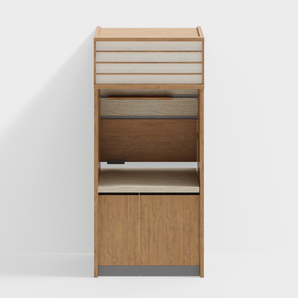 Van House Furniture -ROME Side Cabinet - Type A - Transparent panel -2500(height)- Cherry wood