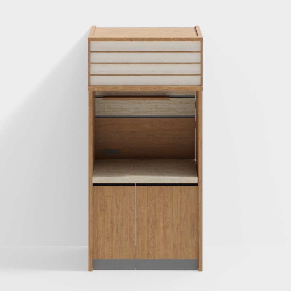 Van House Furniture -ROME Side Cabinet - Type A - Transparent panel -2350(height)- Cherry wood