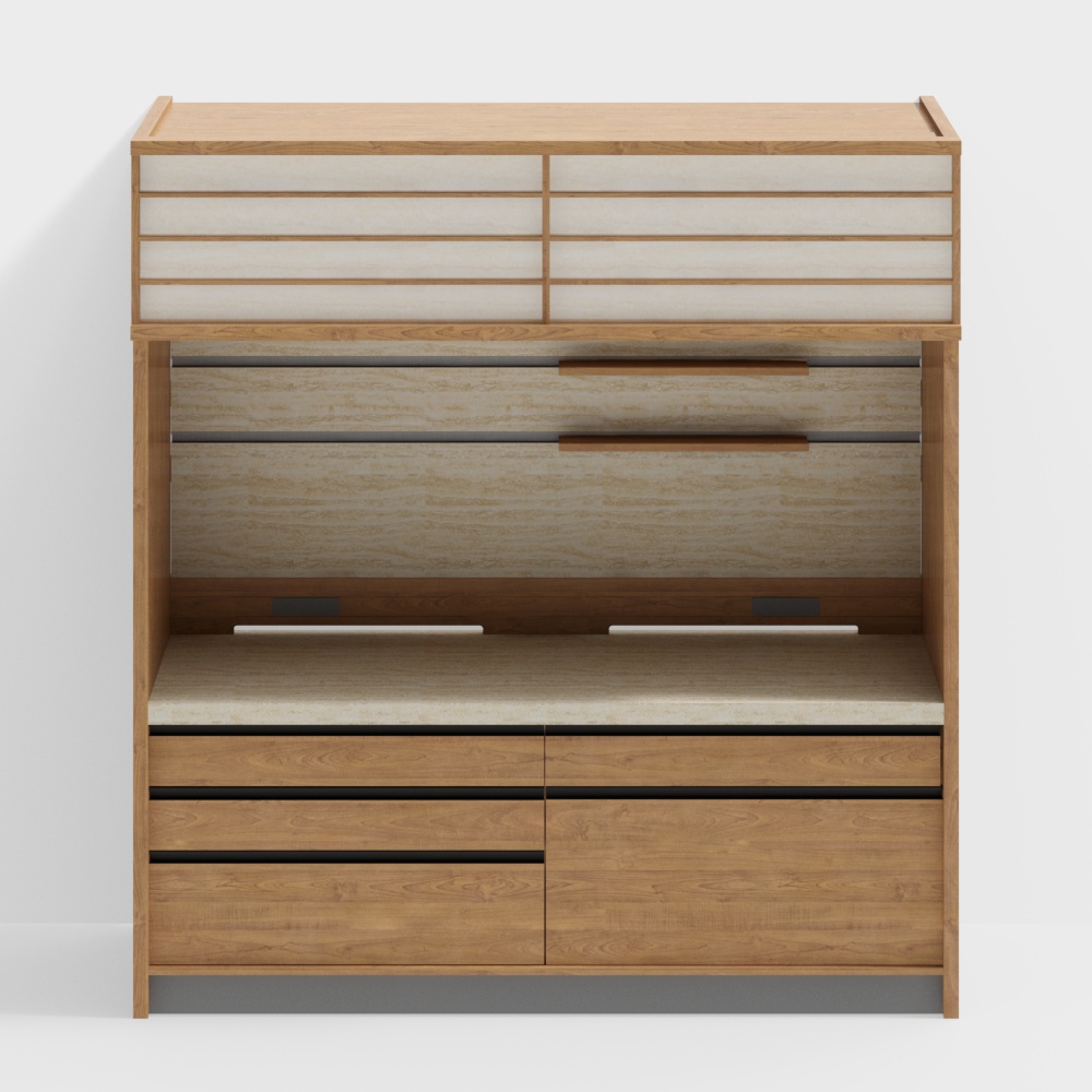 Van House Furniture -ROME Side Cabinet - Type B - Transparent Panel -2350(height)- Cherry wood