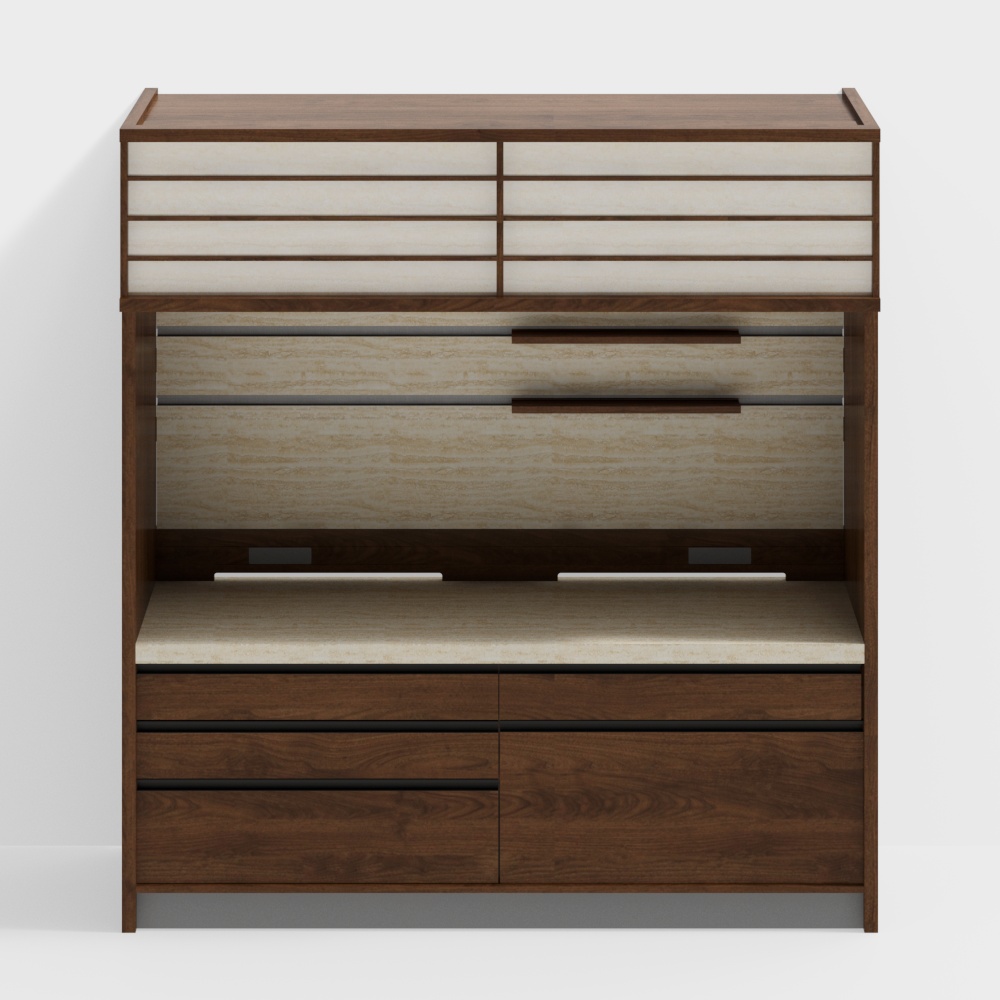 Van House Furniture -ROME Side Cabinet - Type B - Transparent Panel -2350(height)- Black Walnut