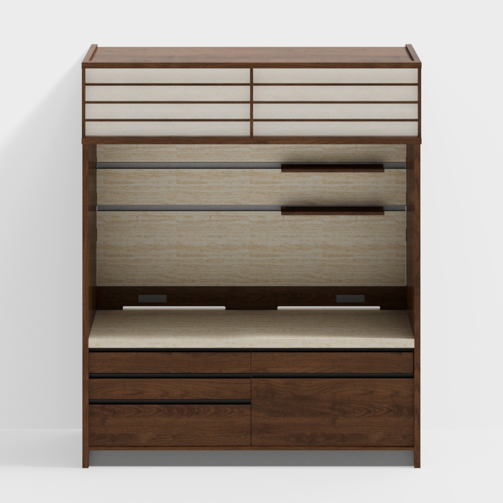 Van House Furniture -ROME Side Cabinet - Type B - Transparent Panel -2650(height)- Black Walnut