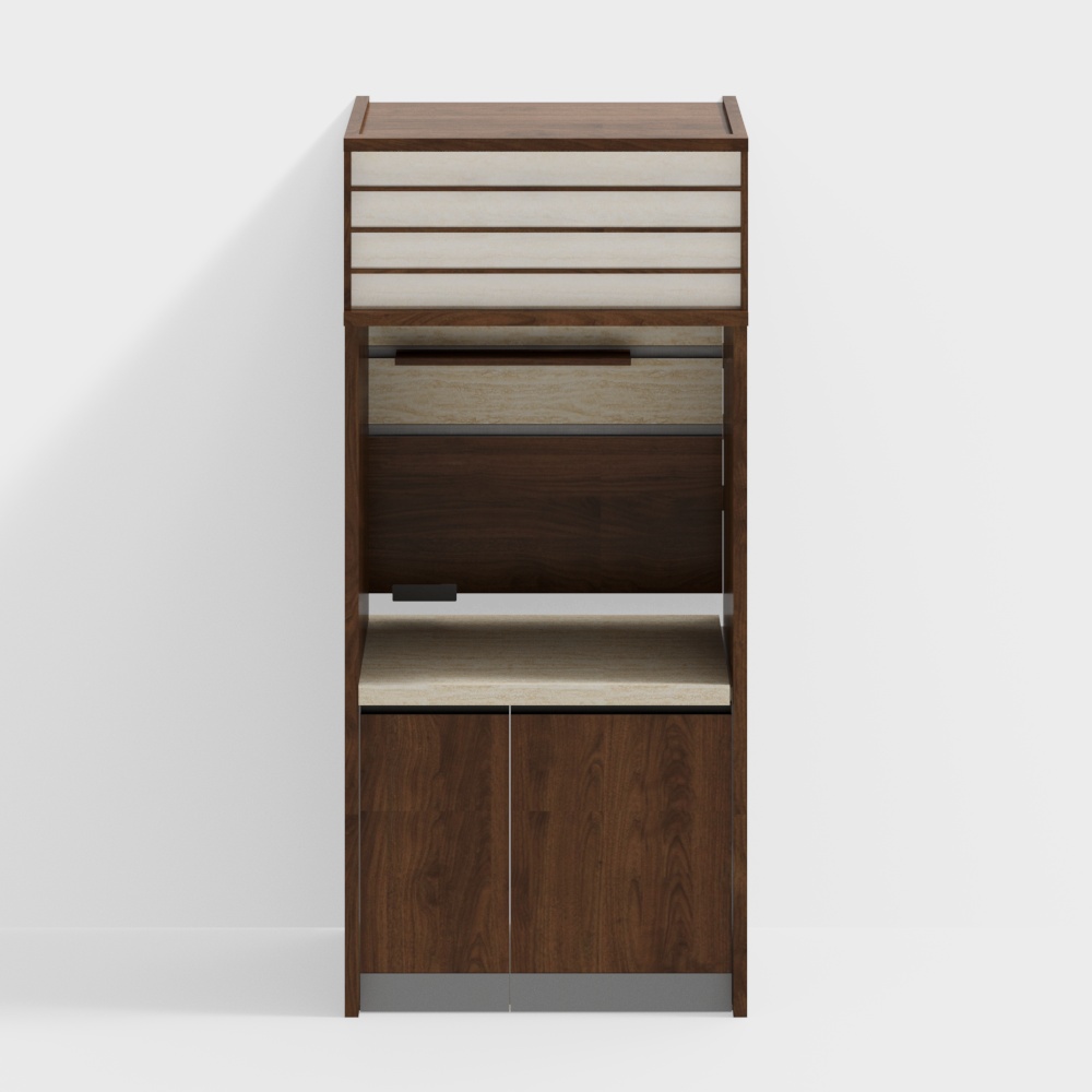 Van House Furniture -ROME Side Cabinet - Type A - Transparent Panel -2500(height)- Black Walnut