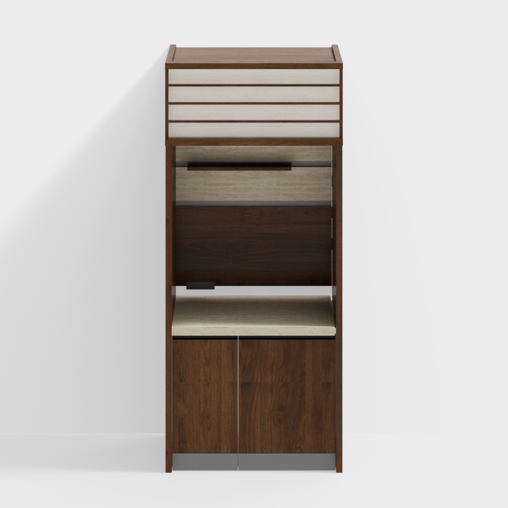 Van House Furniture -ROME Side Cabinet - Type A - Transparent Panel -2650(height)- Black Walnut