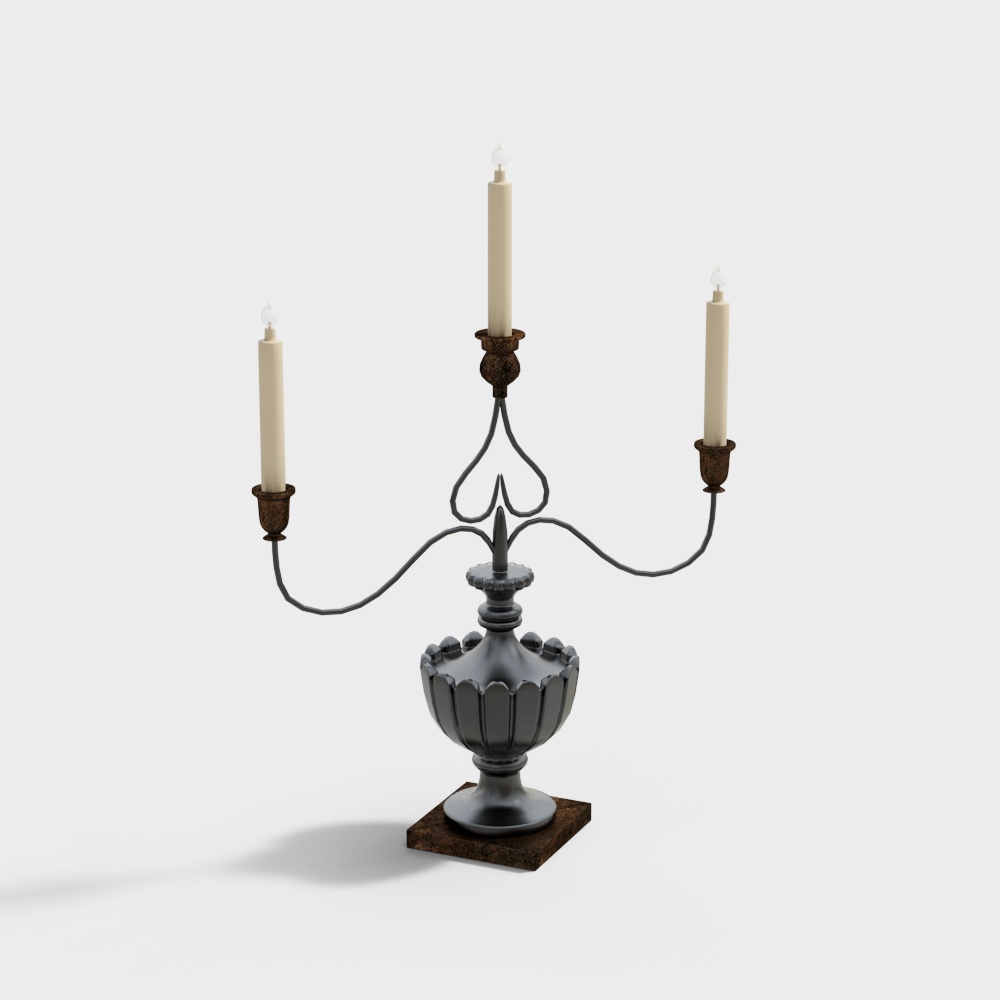 Vintage Candle Holder 3D Model – Classic Metal & Candle