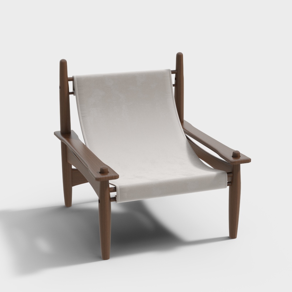 Stylish Scandinavian Lounge Chair 3D Model – Minimalist Wood Design
