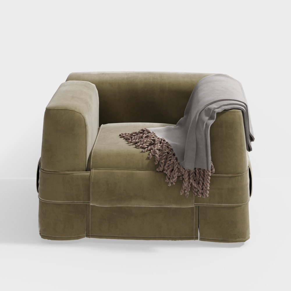 Urban Comfort Low Poly Sofa – Olive Velvet Design