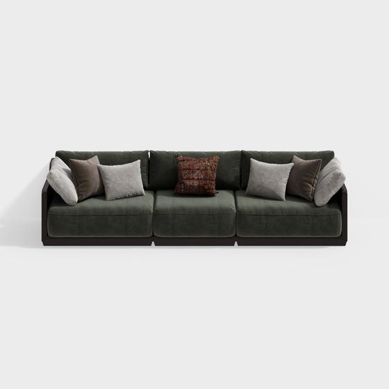 Elegant Low-Poly Green Sofa 3D model