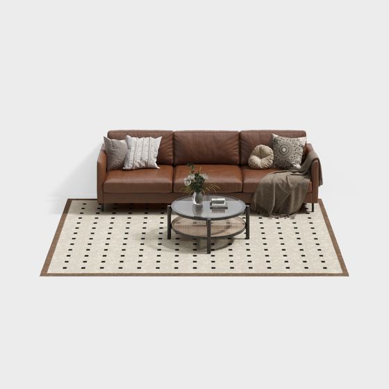 Sophisticated Low-Polygon Leather Sofa 3D model for Homes