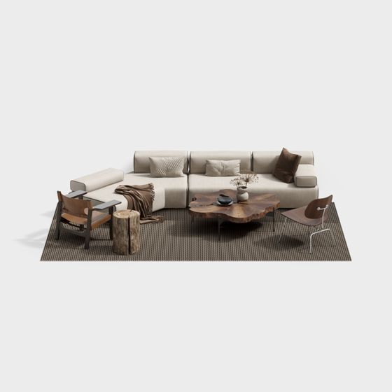 Beige Wabi-Sabi Coffee Table 3D Model for Eclectic Interiors