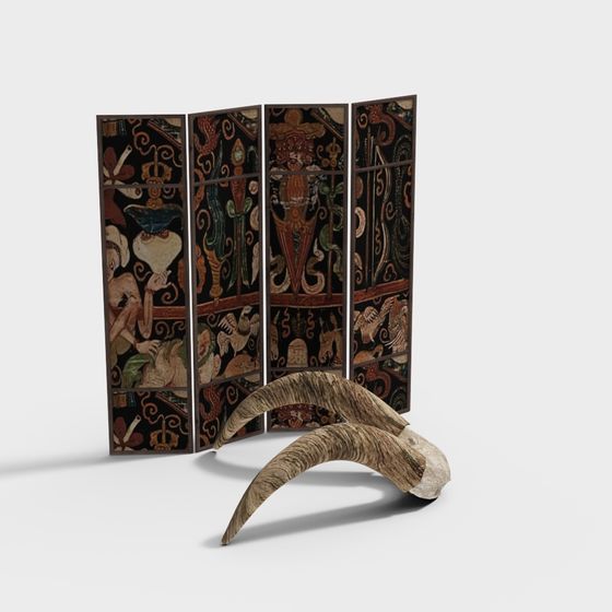 Antique Screen and Horn 3D model
