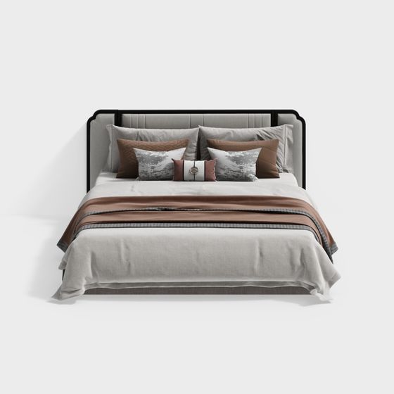 Chinese Double Bed 3D Model in Blue