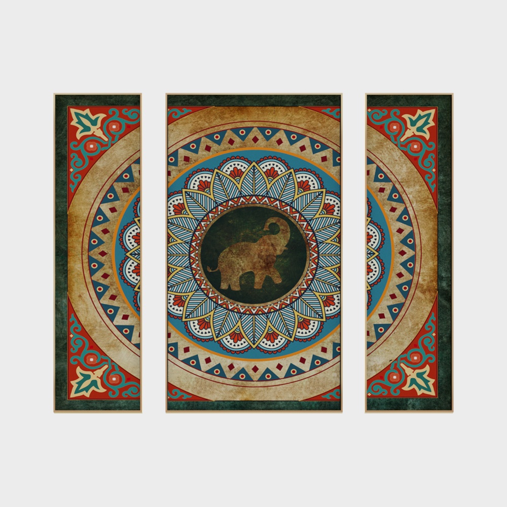 Mandala Elephant Triptych 3D Model – Low-Poly Mystic Art