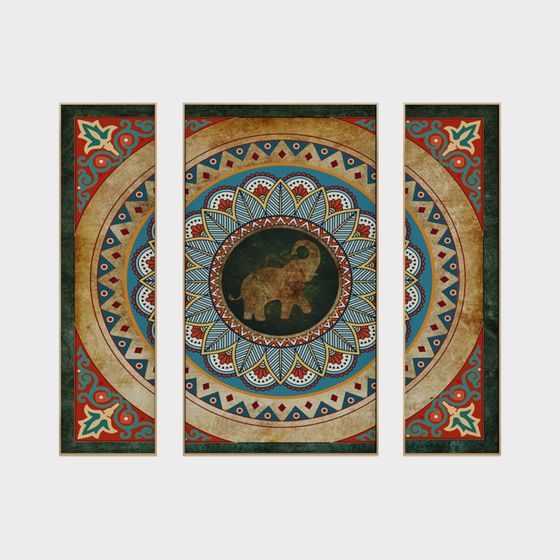 Mandala Elephant Triptych 3D model for Unique Decor