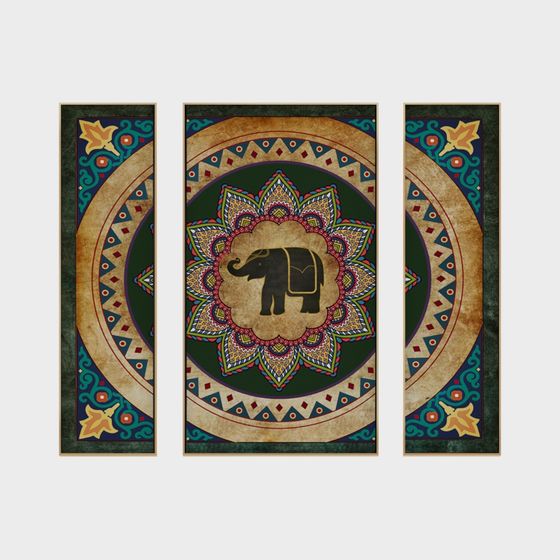 Mandala Elephant Triptych 3D Model
