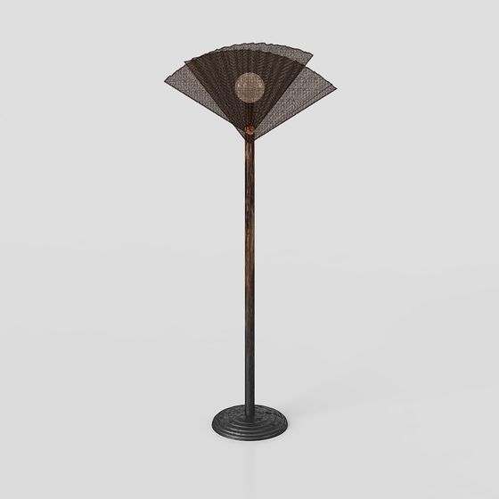 Oriental-Inspired Fan Floor Lamp 3D model