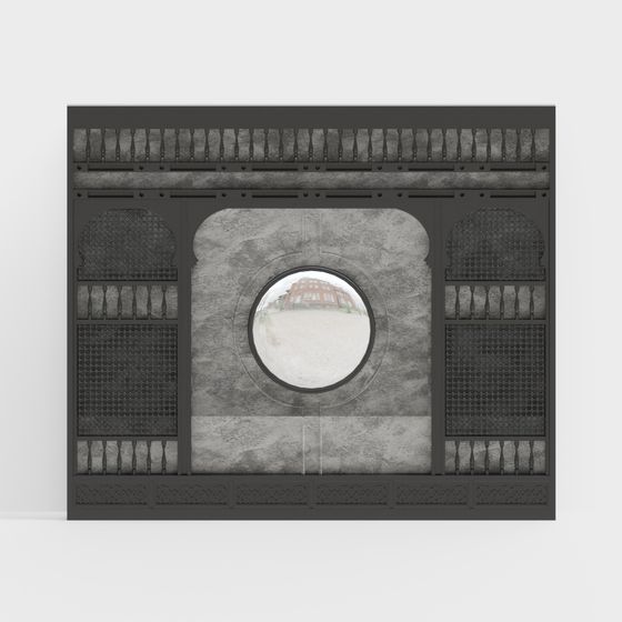 Vintage Castle Door with Round Window 3D model