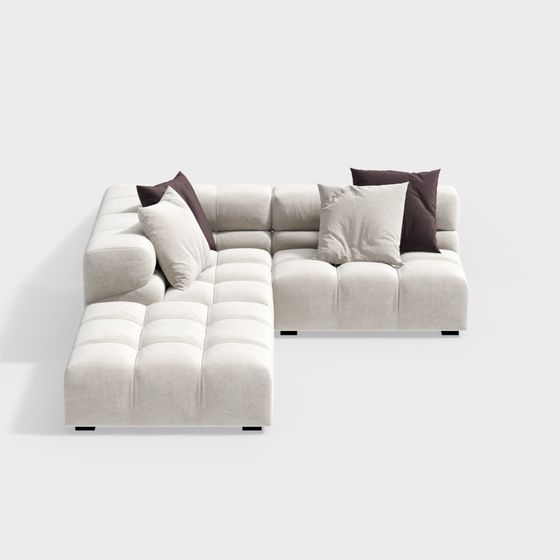Contemporary Cream L-Shaped Corner Sofa 3D Model