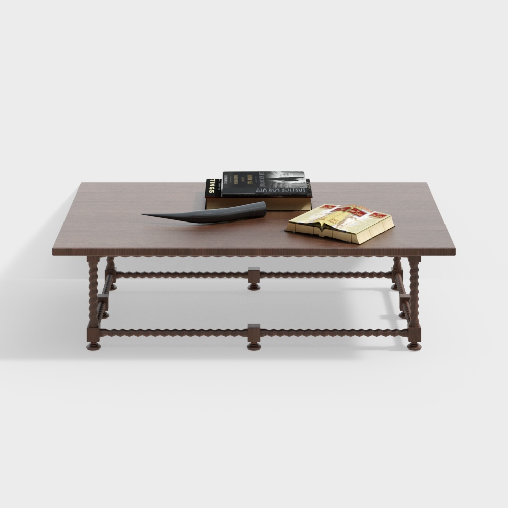 Classic Vintage Coffee Table 3D Model – Dark Wood Finish