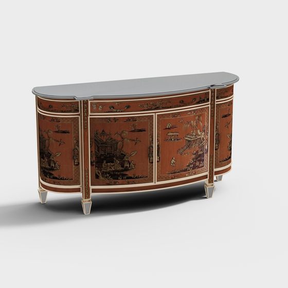 Elegant Chinese Carved Side Cabinet 3D model
