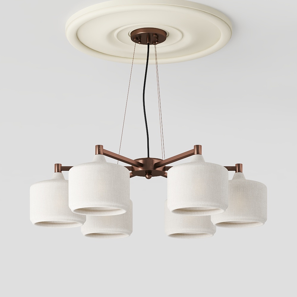 Elegant Low-Poly Chandelier 3D Model – Copper & Fabric Shade
