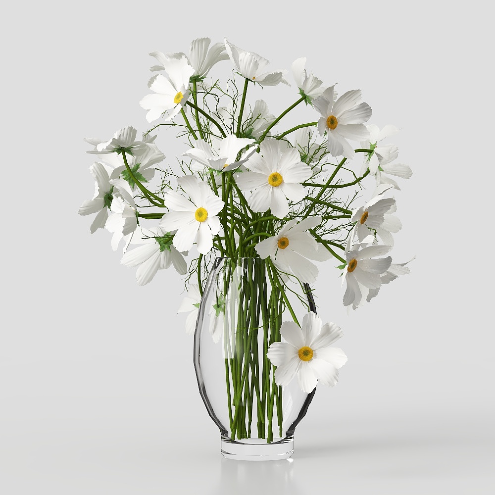 Glass Vase with Daisies 3D Model – Low-Poly Floral Decor