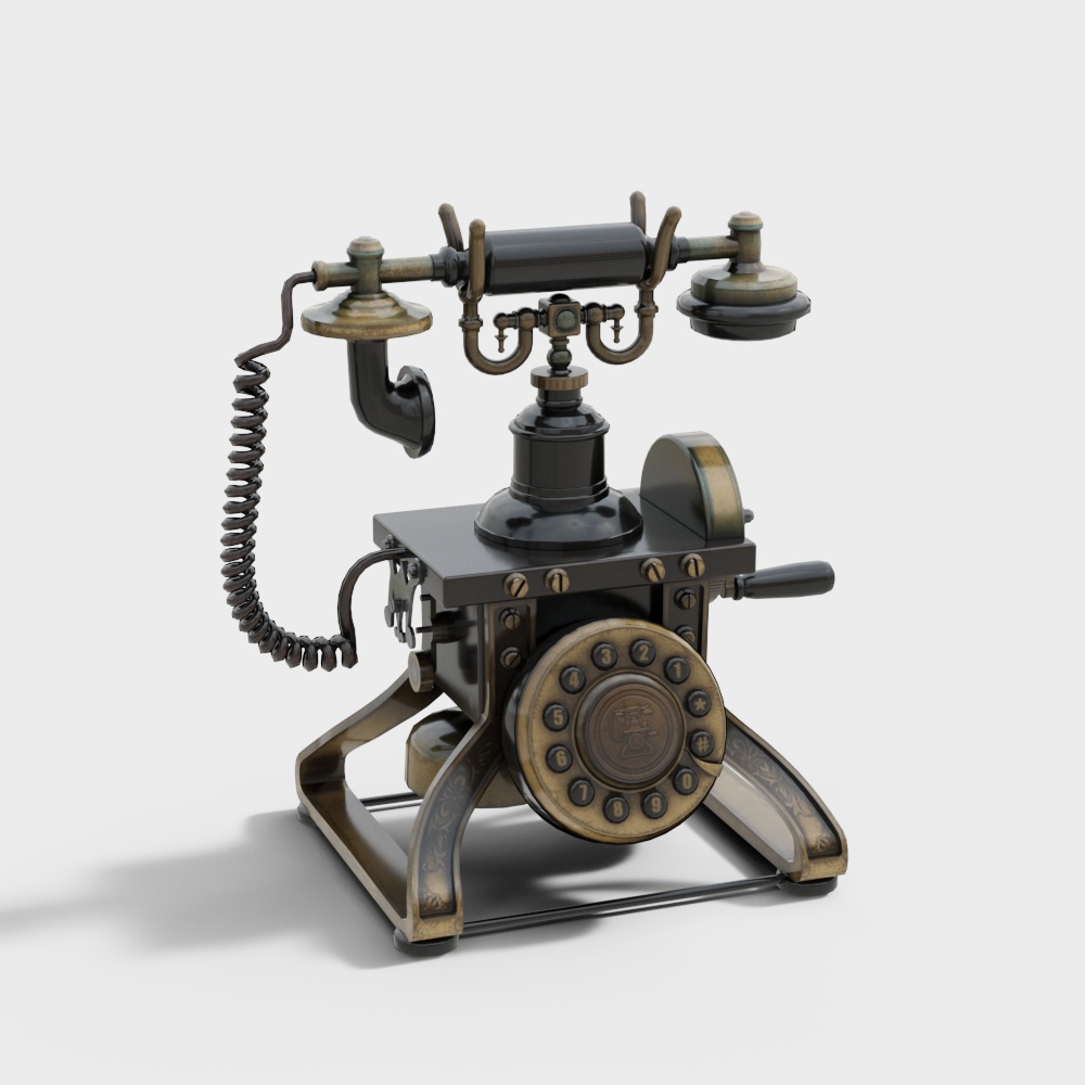 Vintage Rotary Phone 3D Model – Industrial Steampunk Design