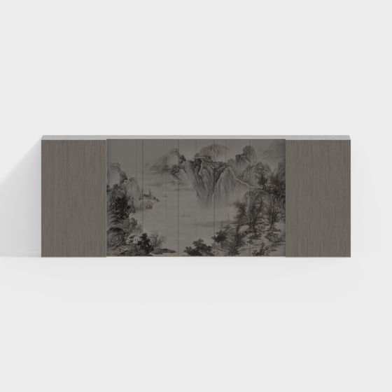 Ink Wash Landscape Folding Screen 3D model