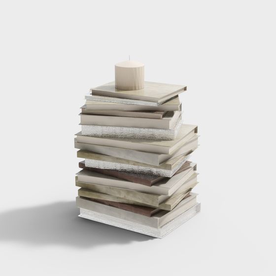 Stacked Books Mountain 3D model with Candle
