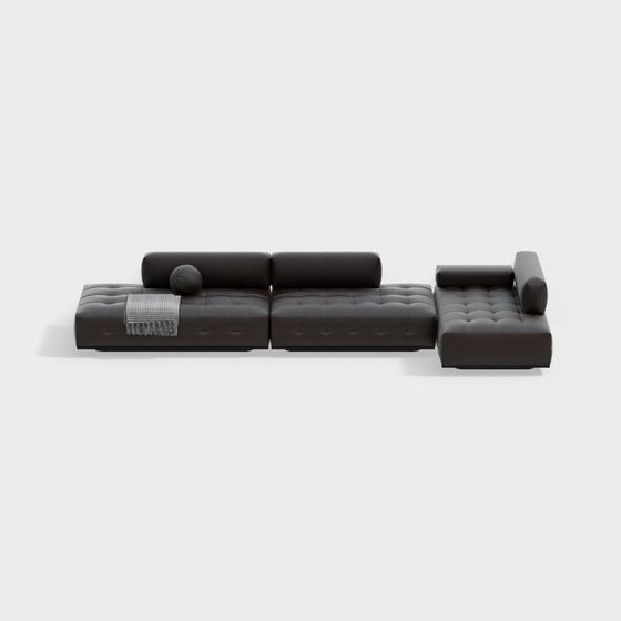 Modern Black Italian Leather L-Shaped Corner Sofa 3D Model