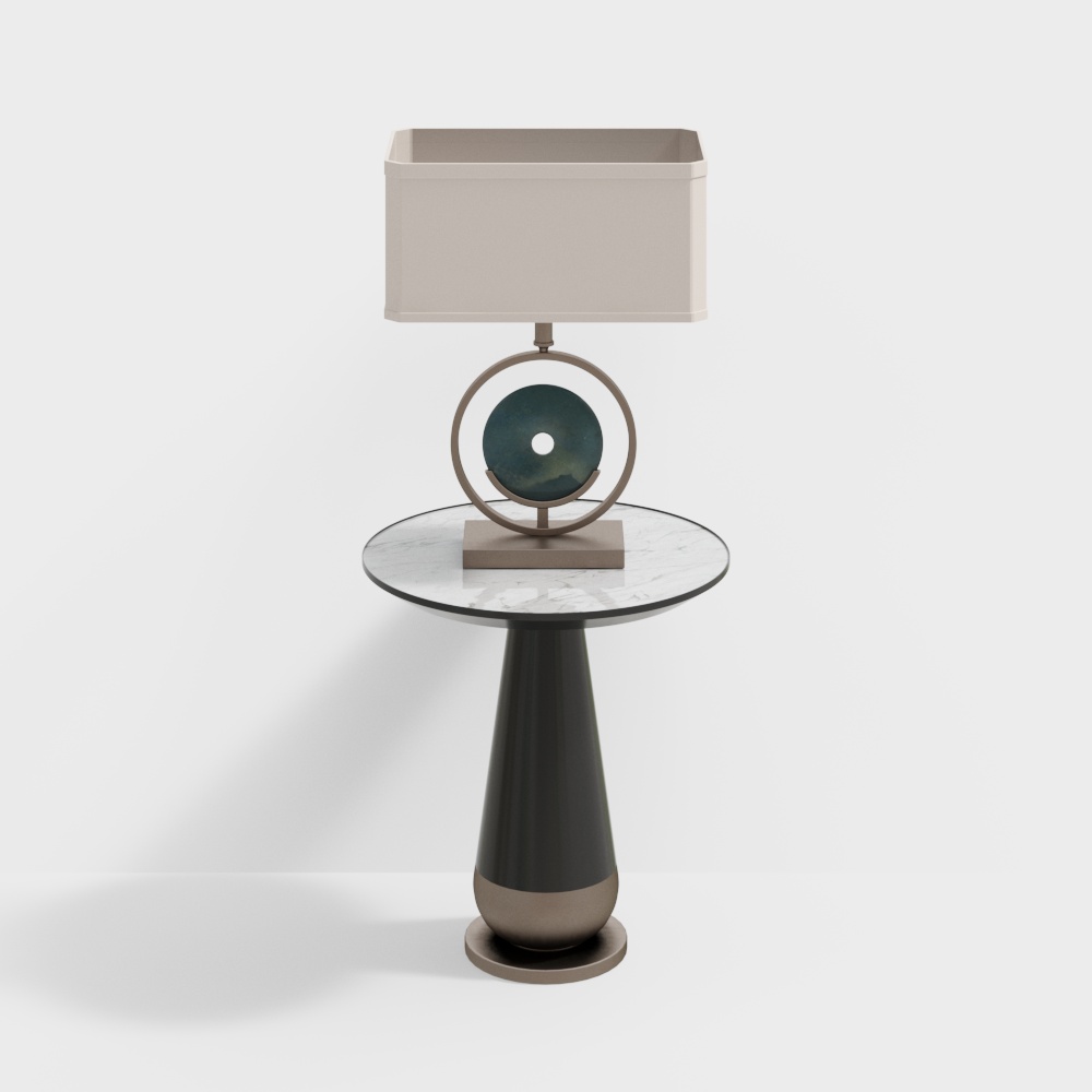 Urban Minimalist Table Lamp 3D Model – Polished Metal & Marble