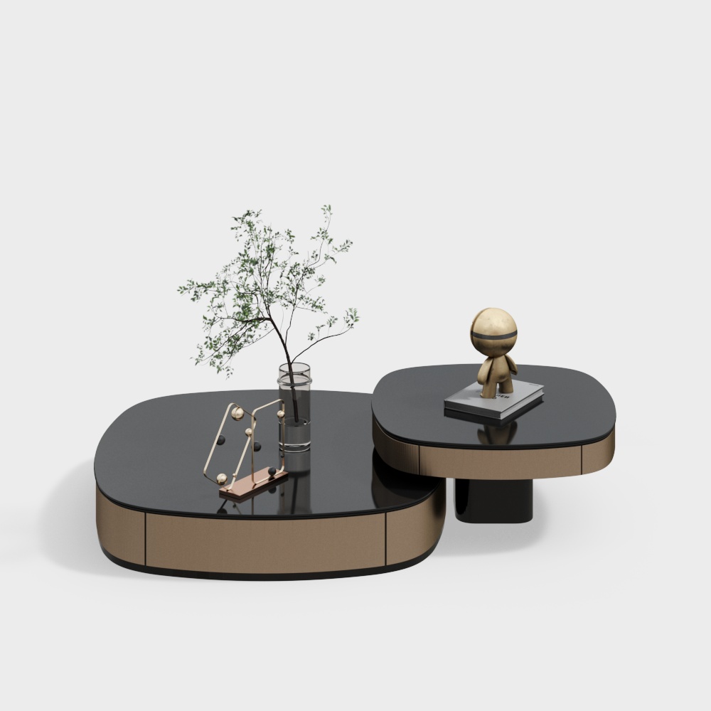 Sleek Low-Poly Coffee Table 3D Model – Modern Black & Gold