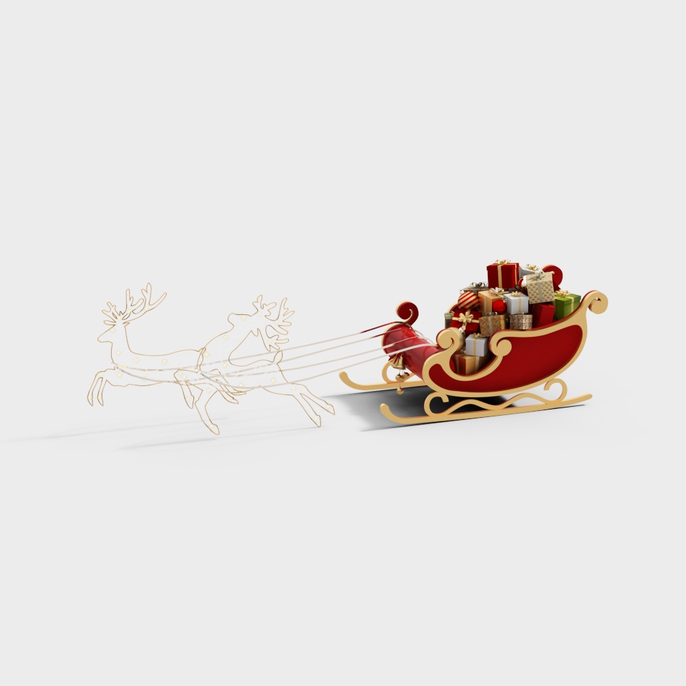 Christmas Sleigh and Reindeer 3D Model – Festive Design