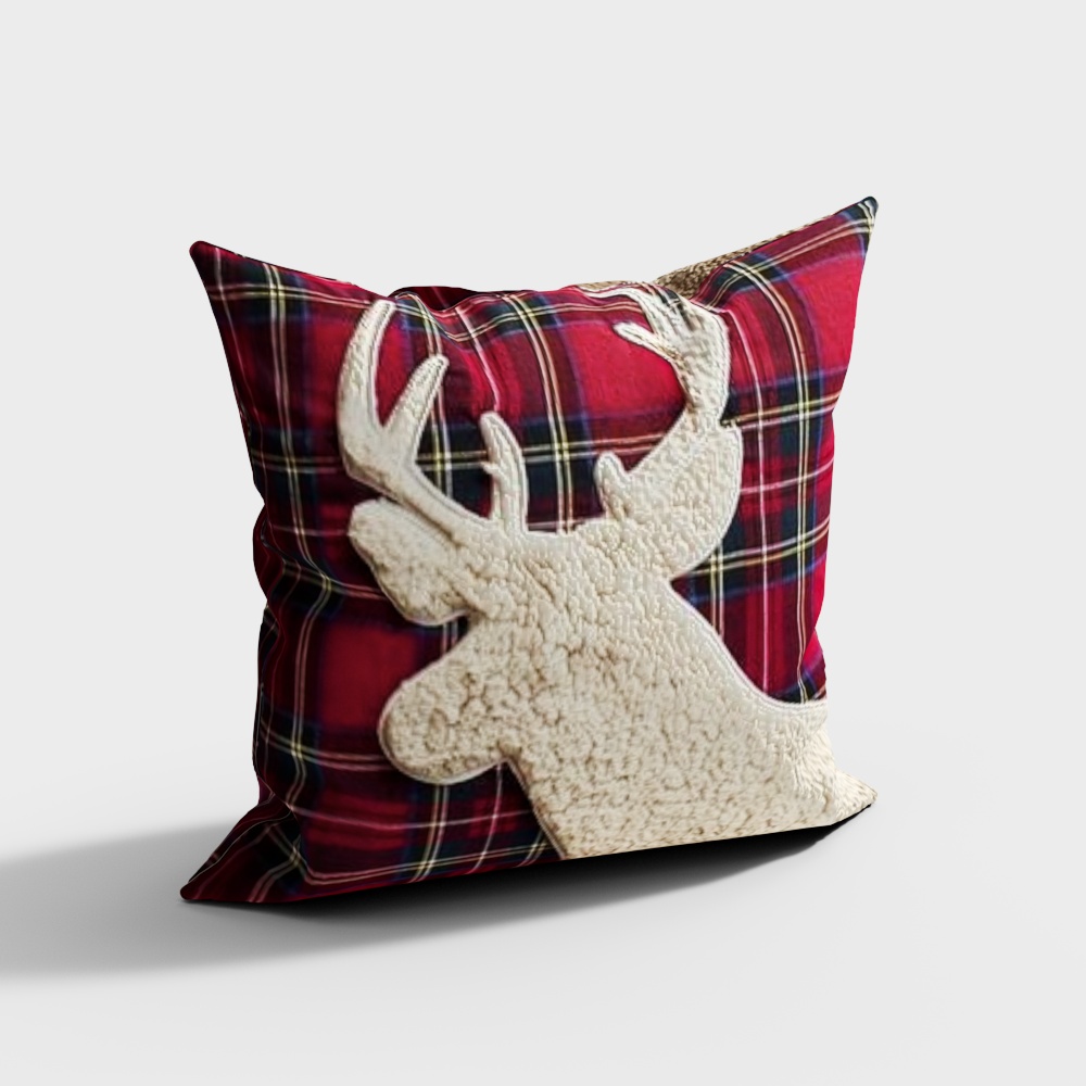 Cozy Plaid Pillow 3D Model – Tartan Pattern Cushion