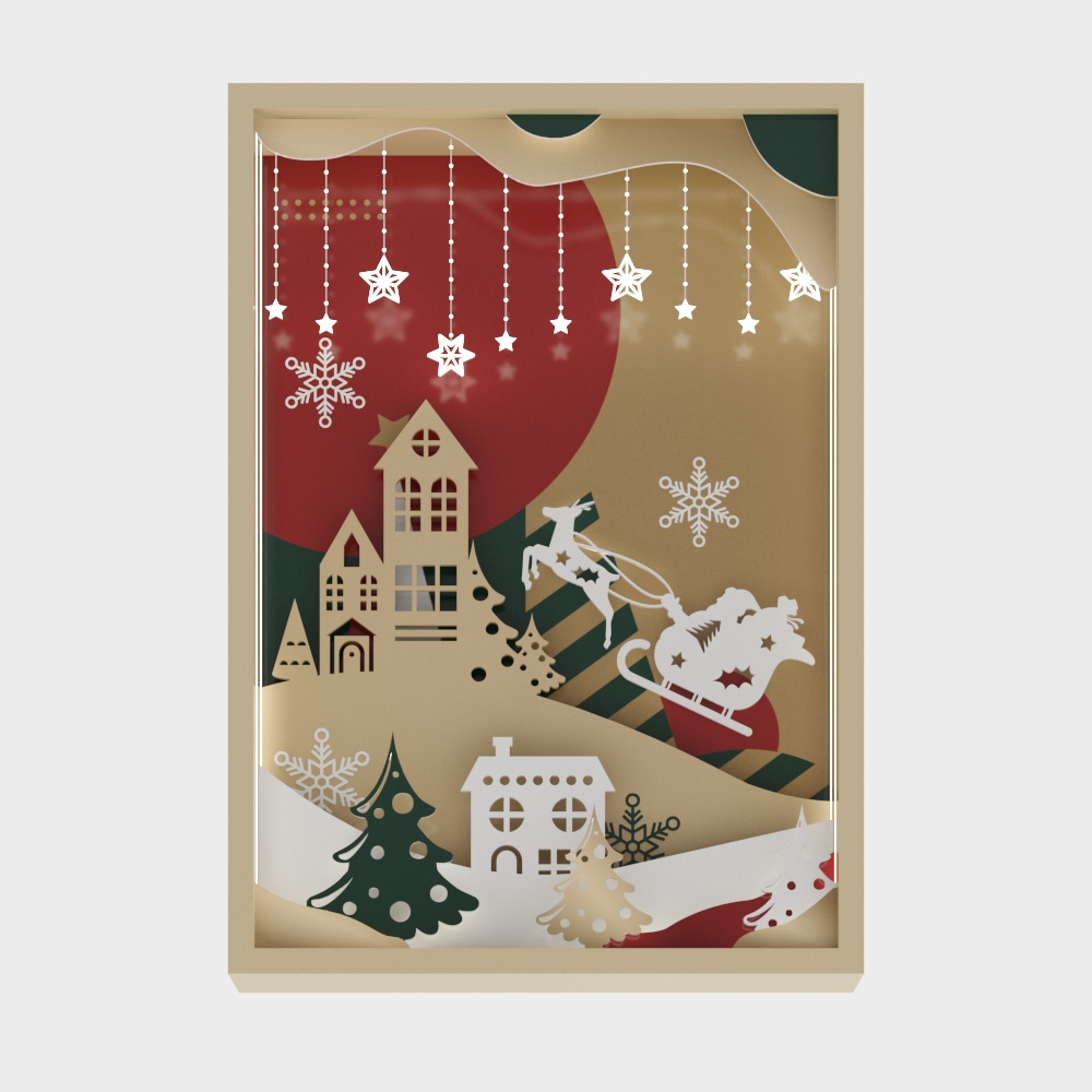 Enchanting Christmas Shadow Box 3D Model – Festive Low-Poly Design