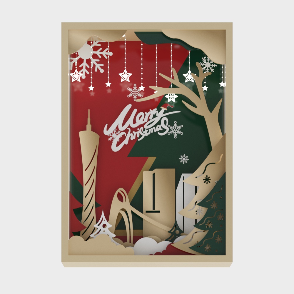 Merry Christmas Shadow Box 3D Model – Festive Decoration