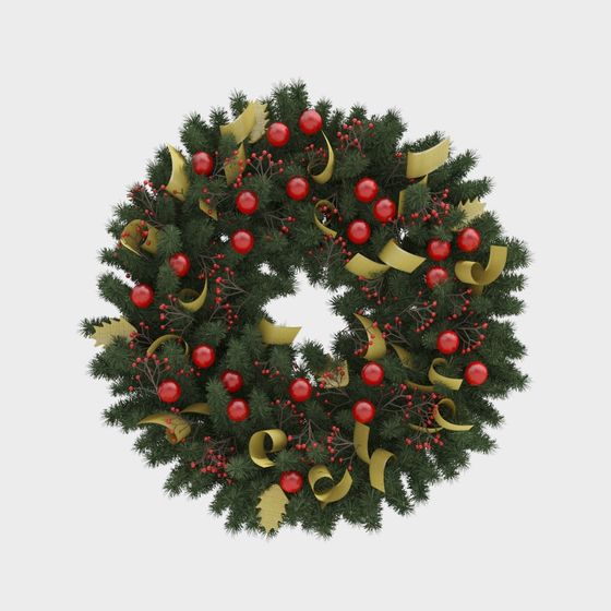 Festive Low-Poly Christmas Wreath 3D Model
