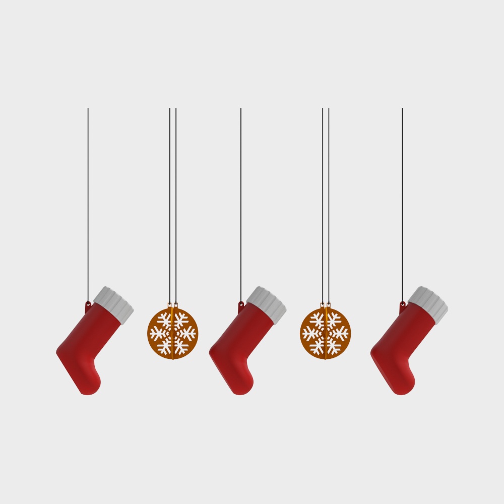 Christmas Stocking & Snowflake Pendant 3D Model – Festive Decor