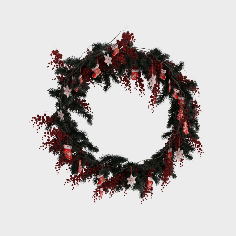 Charming Christmas Wreath 3D Model – Festive Holiday Decor