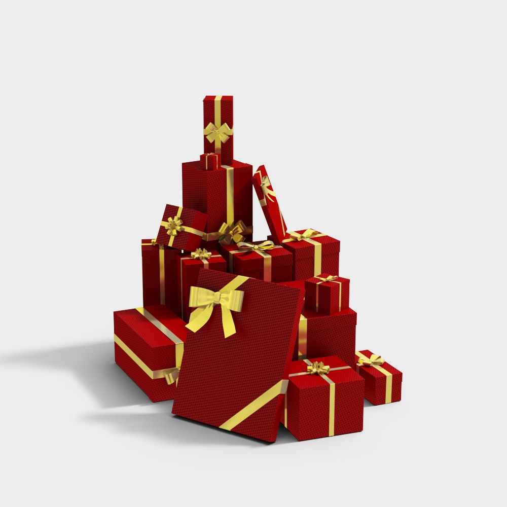 Festive Stacked Gift Box 3D Model – Holiday Decor