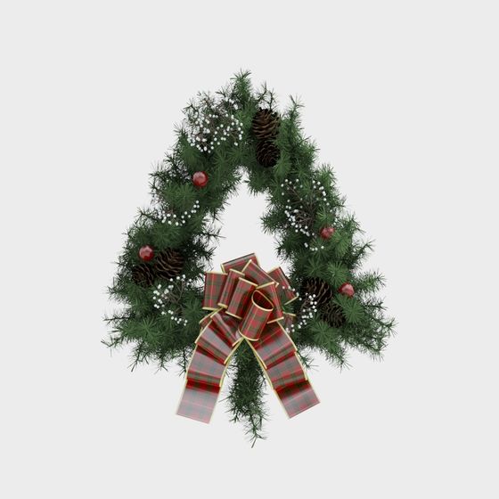 Festive Low-Poly Christmas Wreath 3D Model